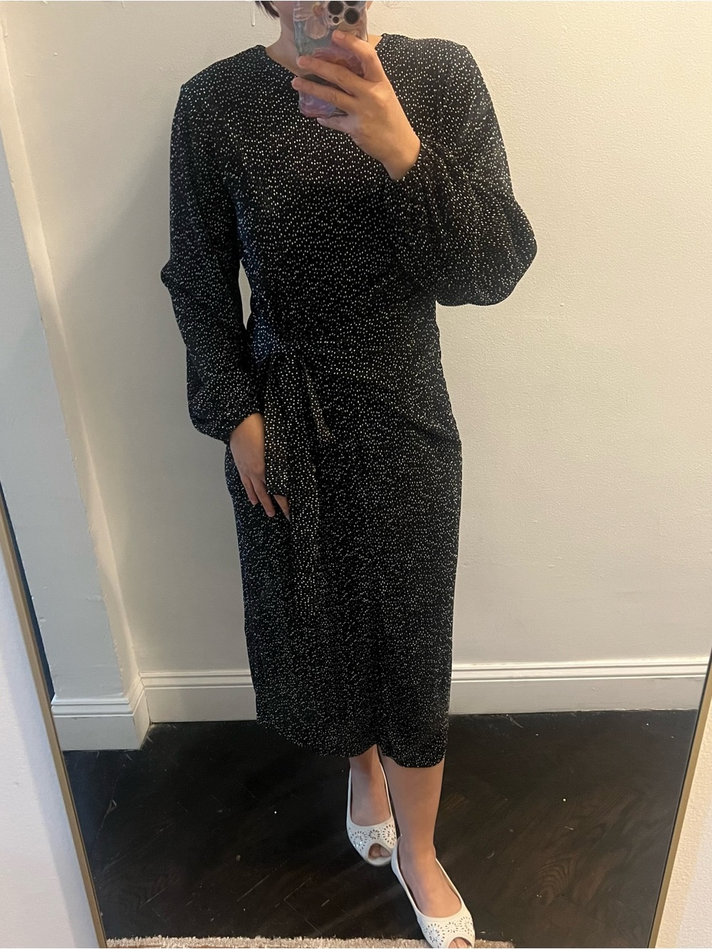 Zara Black Dress with White Speckle Print, Long Sleeve